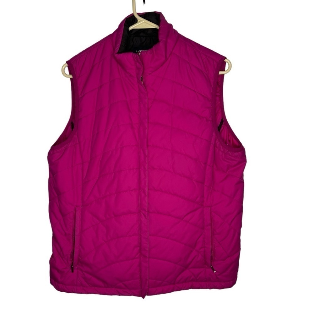 Lands End Full Zip Sleeveless Puffer Vest Womens Pink Medium